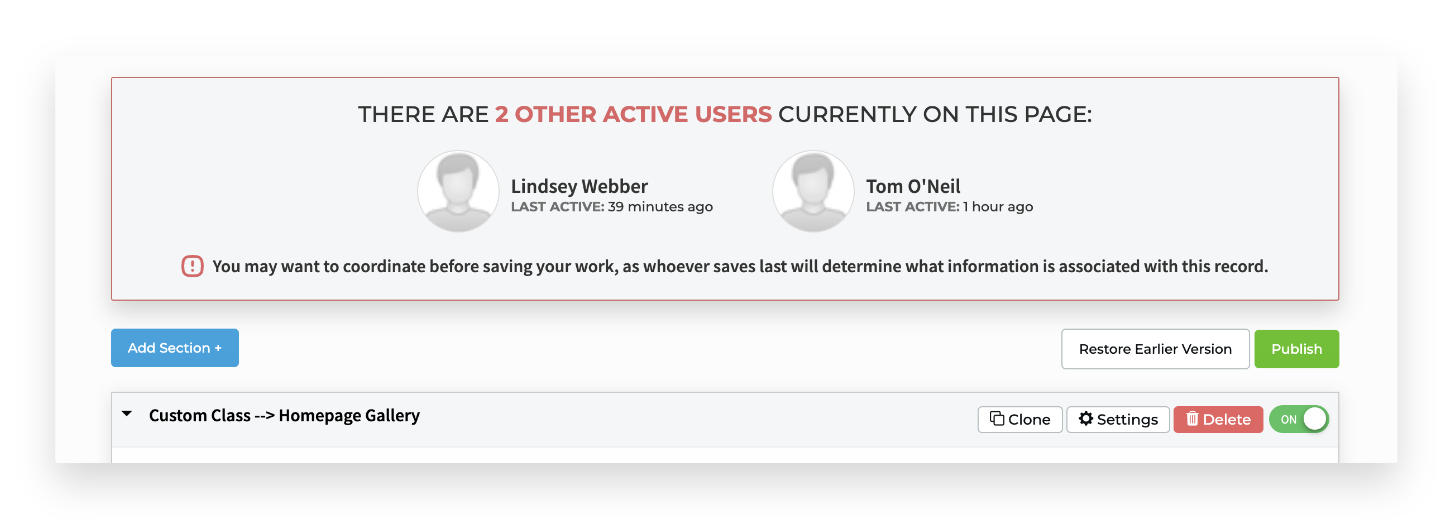 Active Users sample warning message