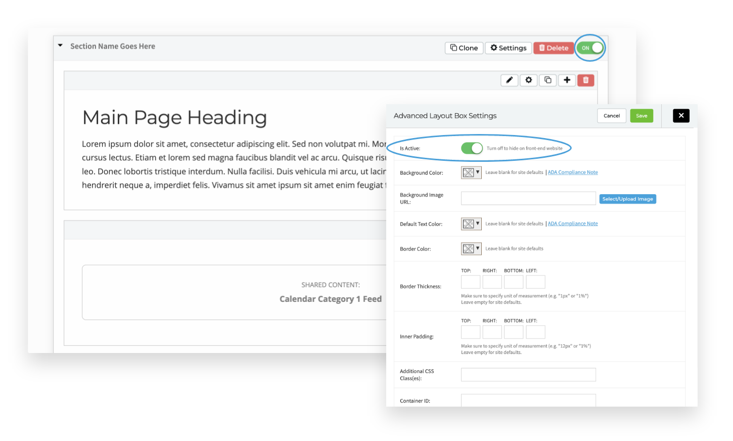 layout box on/off toggles