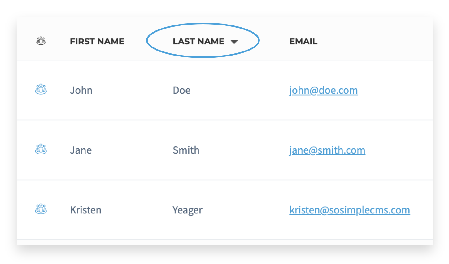 Form Builder submissions sample sorted using Last Name display column