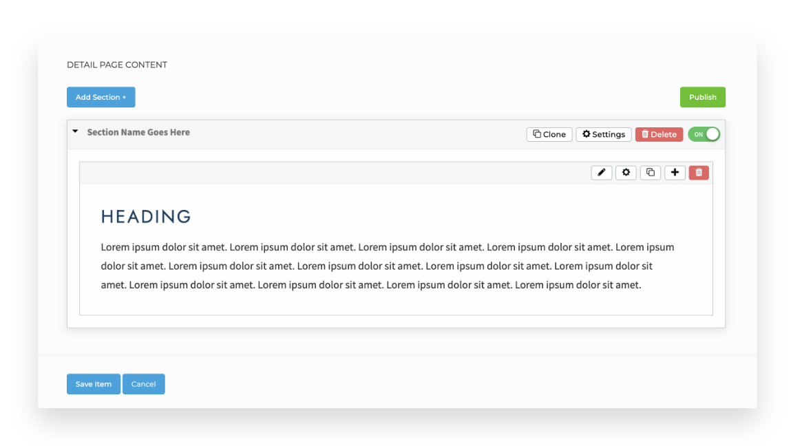 Sample Portfolio Builder advanced content editor