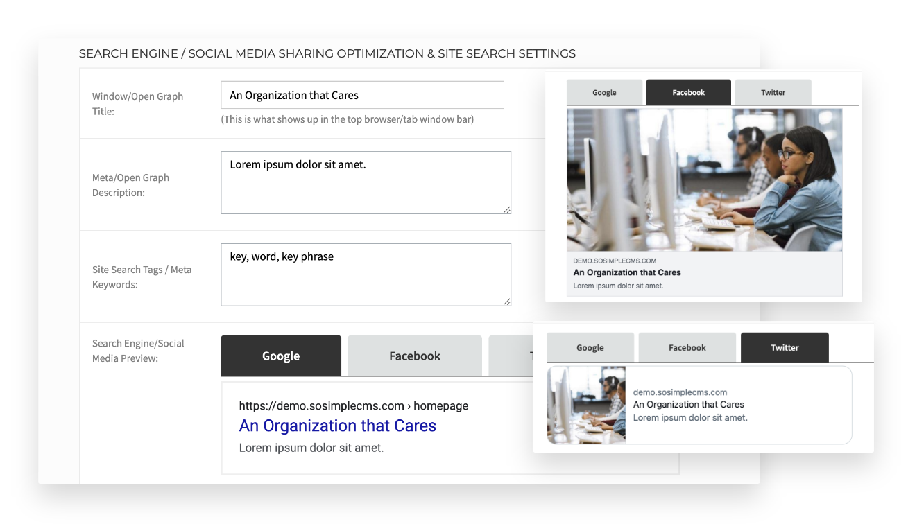 SEO and social media sharing preview samples