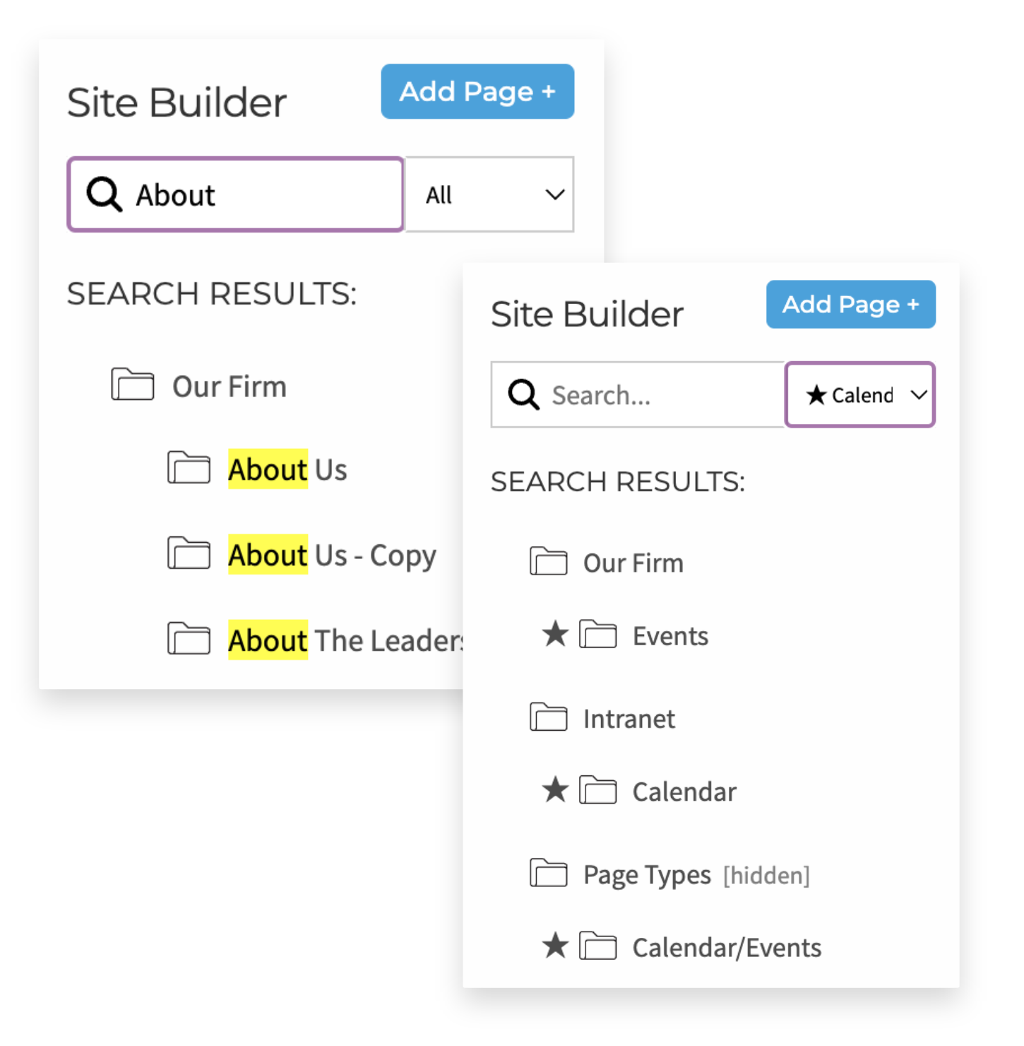 Site Builder Navigation filter options
