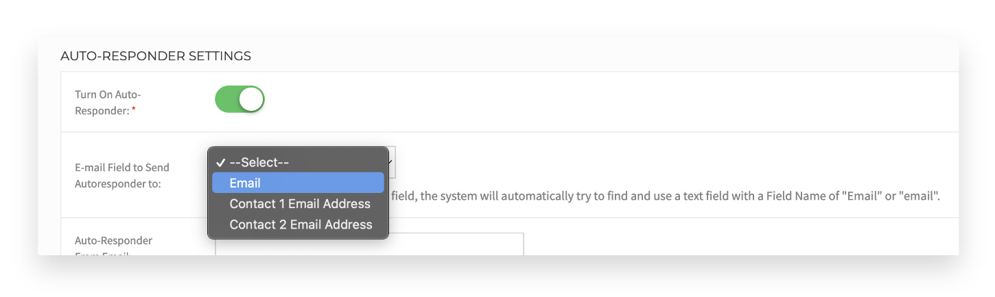 Auto-Responder email menu options