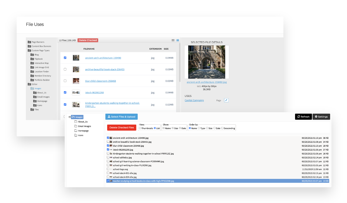 bulk delete images through File Uses or the Static Image Server