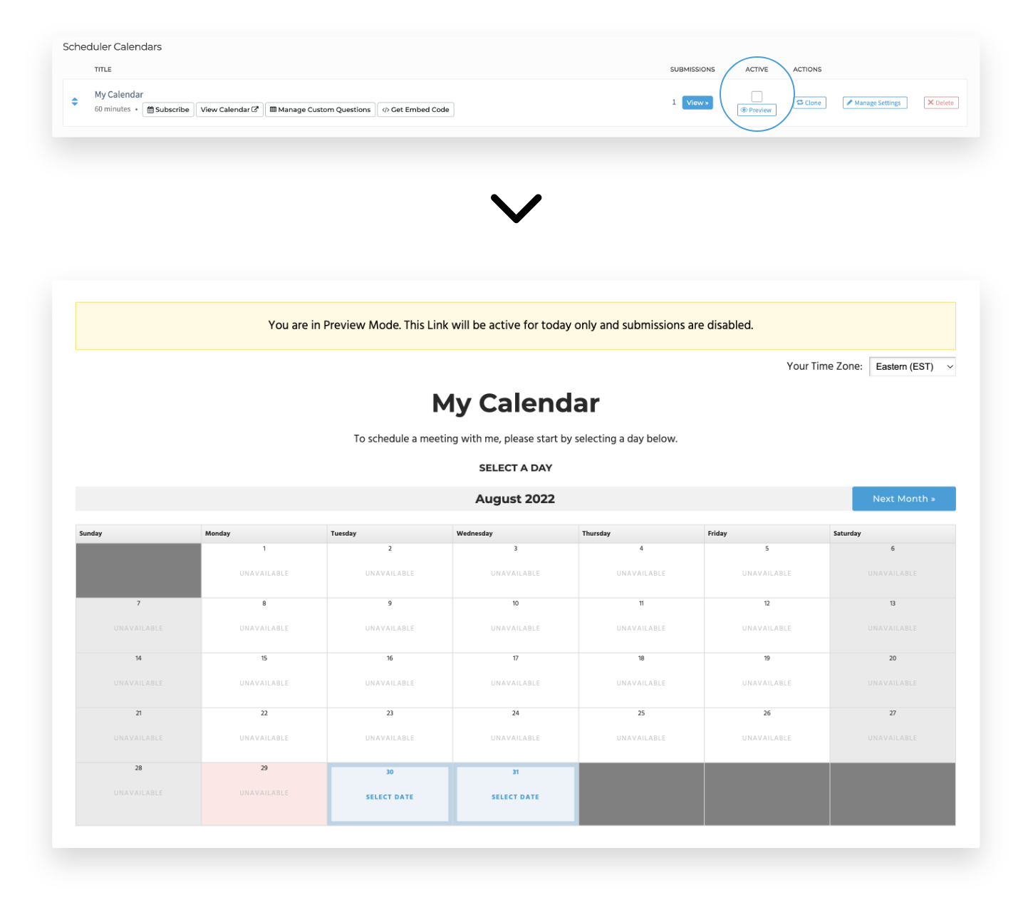 Scheduler preview feature