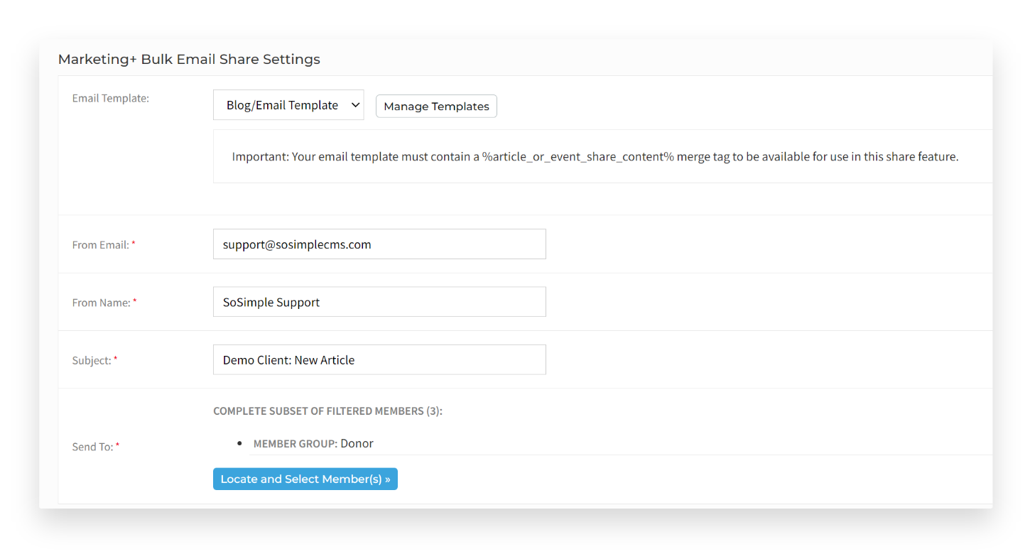 bulk blog emailing blog page settings