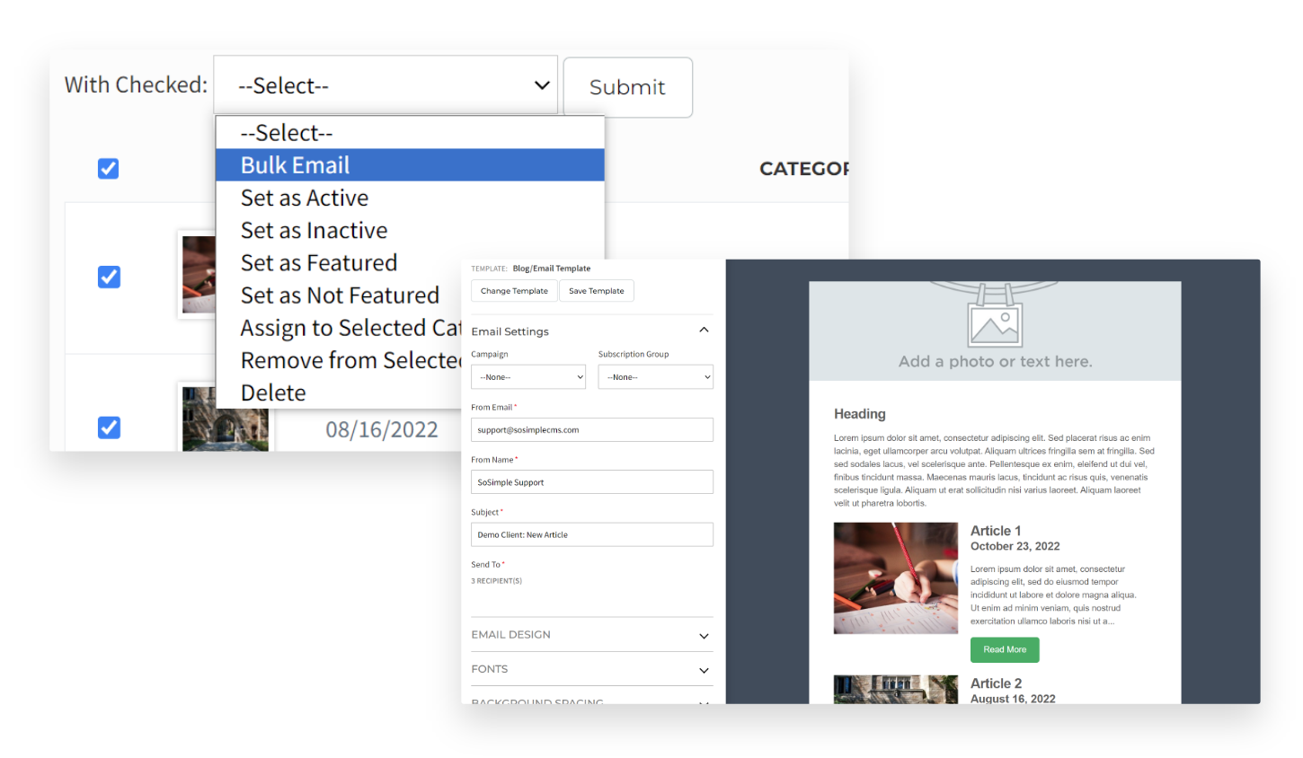 bulk blog emailing actions and email template sample