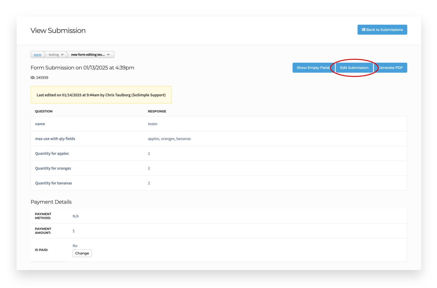 Edit Form Builder Submission