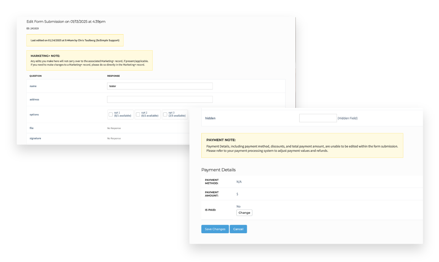 Edit form submission Details
