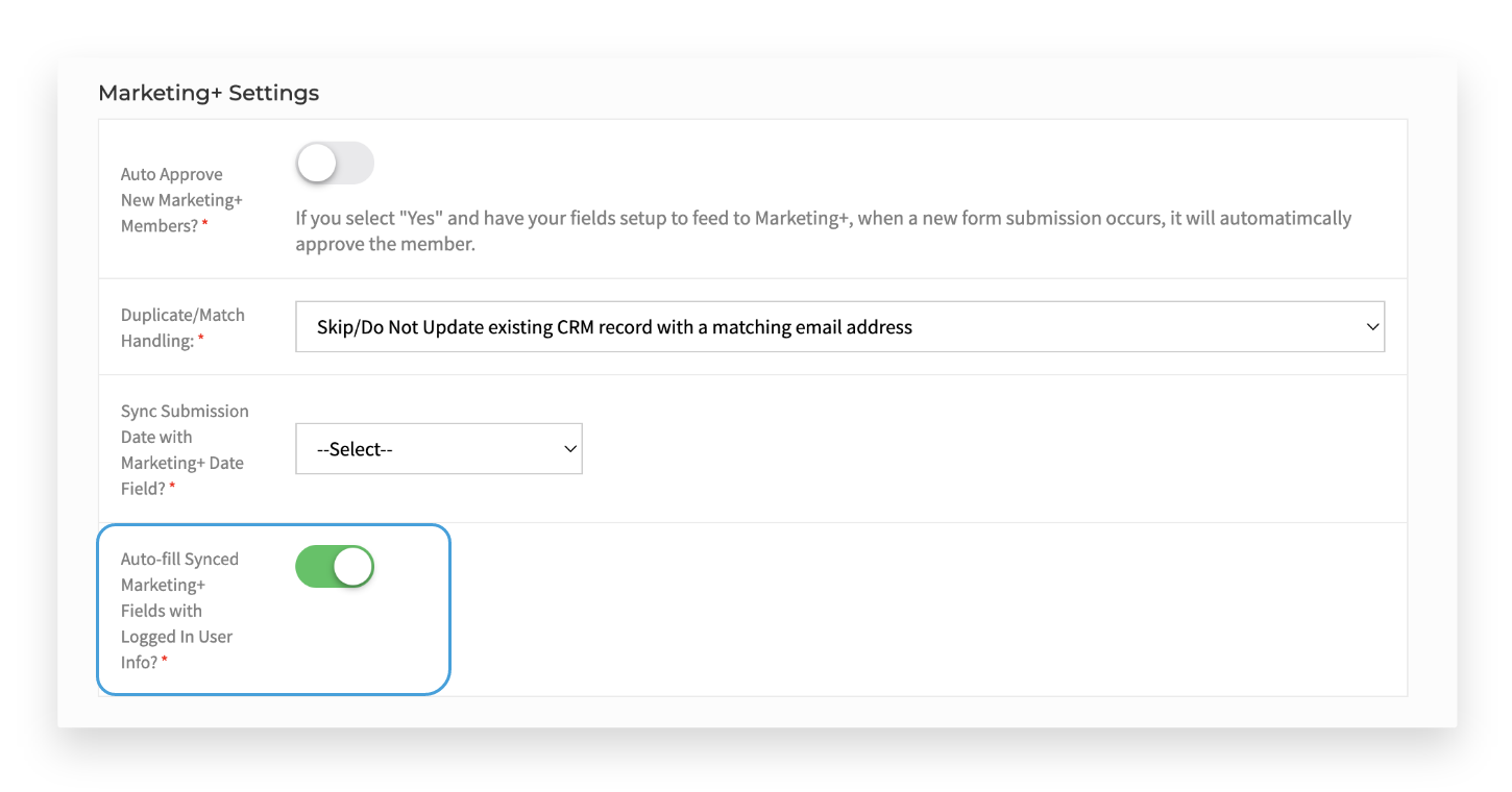 Marketing+ Form Builder Settings