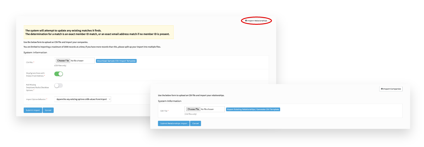 Marketing+ relationships import