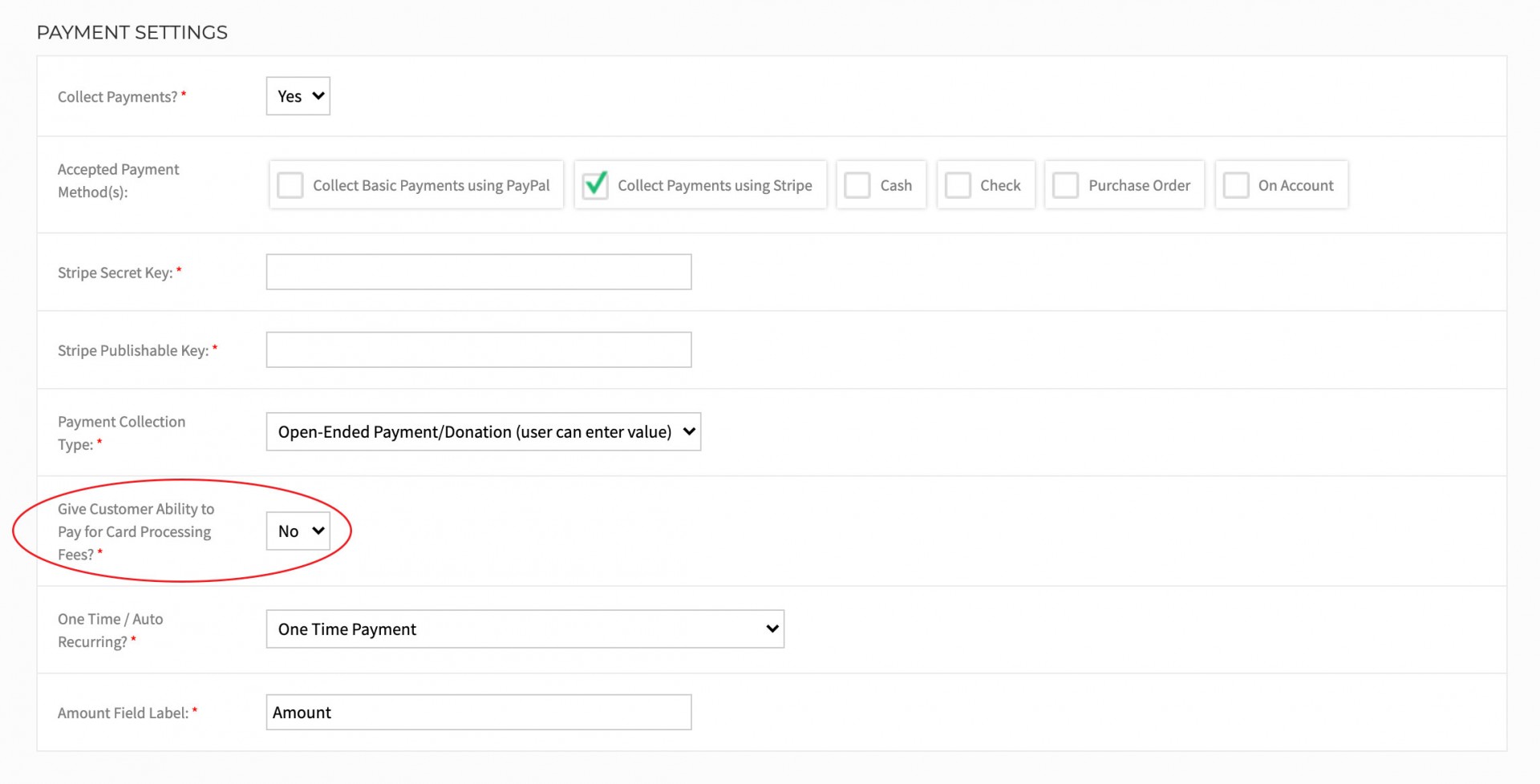 new Stripe payment settings