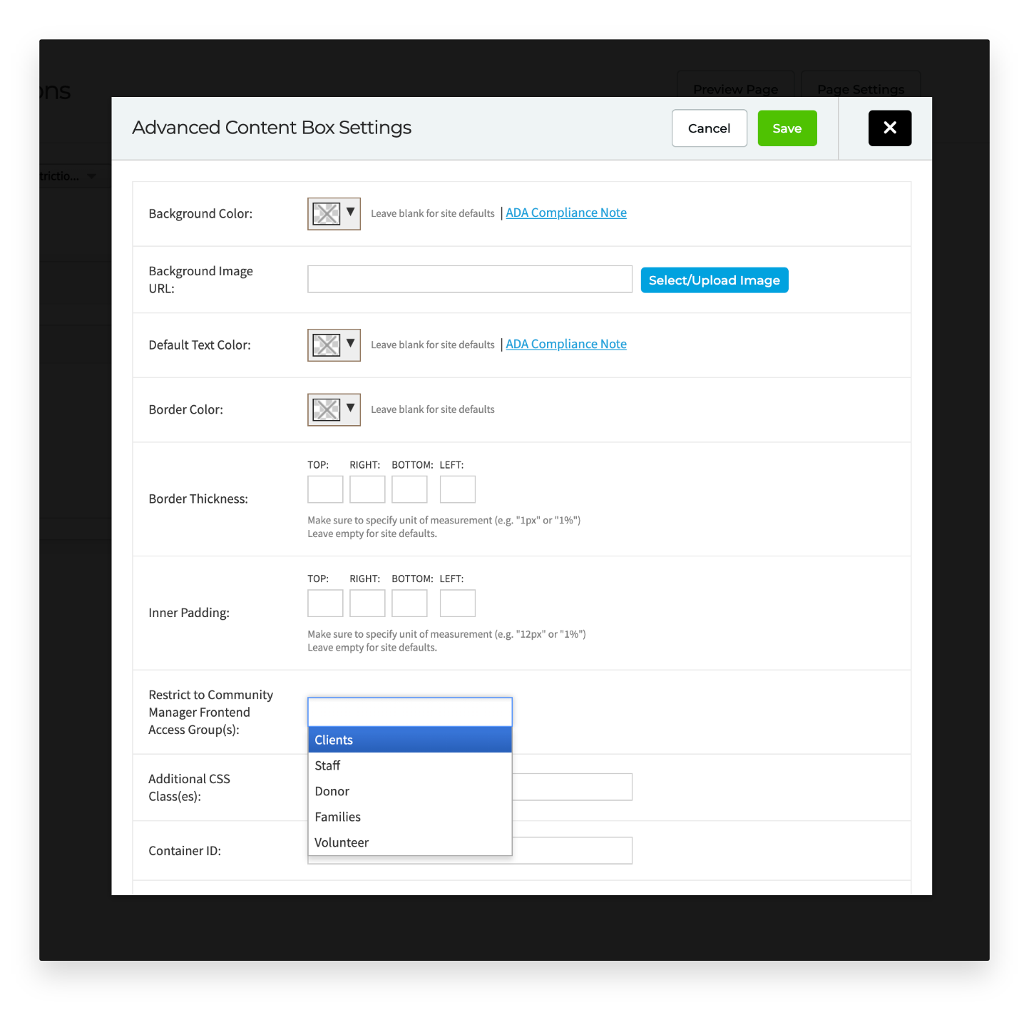 community restriction advanced settings
